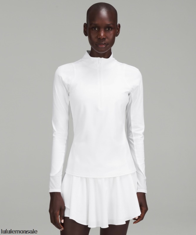 Lululemon Damen DELULU290 | Weißes Nulux Langarmshirt Mit Halbem Reißverschluss